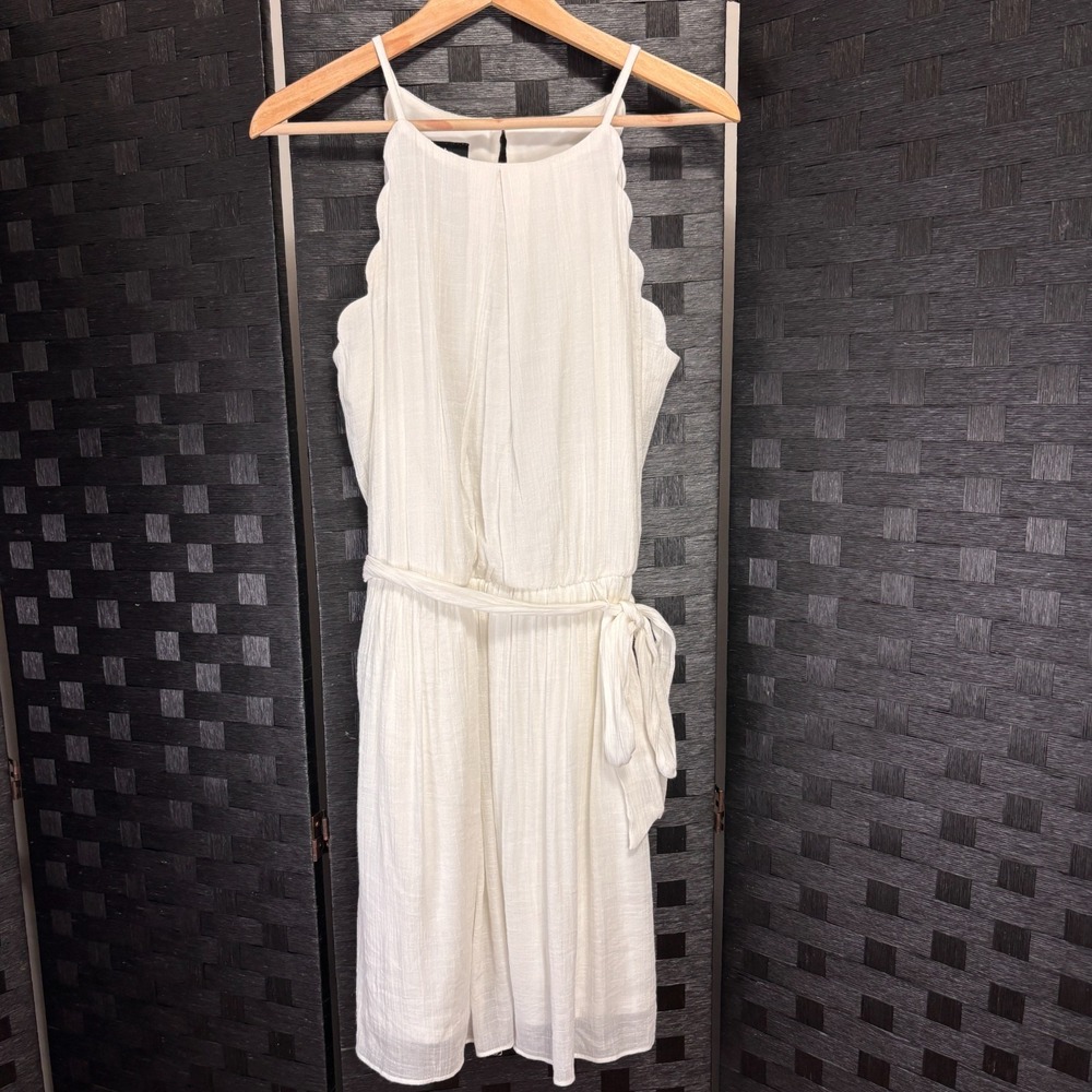By&By Girls Off White Scallop Halter Mini Fit‎ & Flare Belt Dress Sz XL Ivory